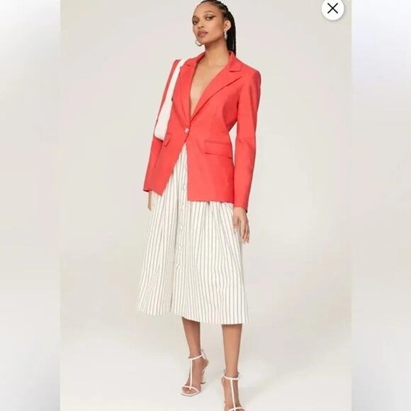 Veronica Beard Sedgwick Dickey Coral Red Linen Blend Blazer Jacket - Size 6 - Picture 2 of 4